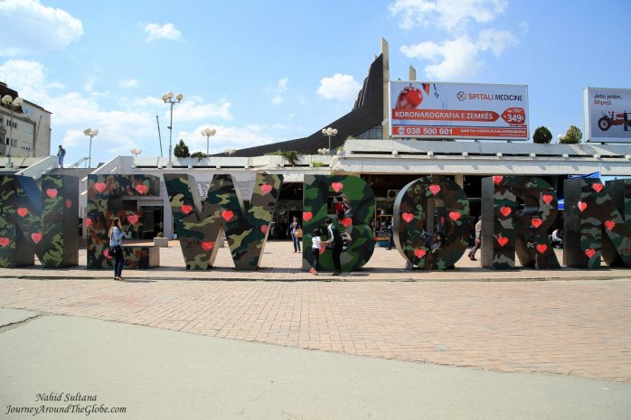 "Newborn" sign near the city center of Pristina in Kosovo