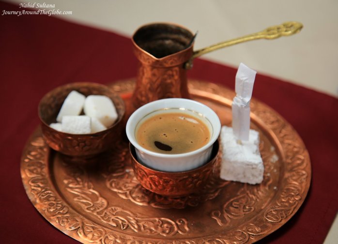 Bosnian tea with "Lokum" in a restaurant in Mostar, BiH
