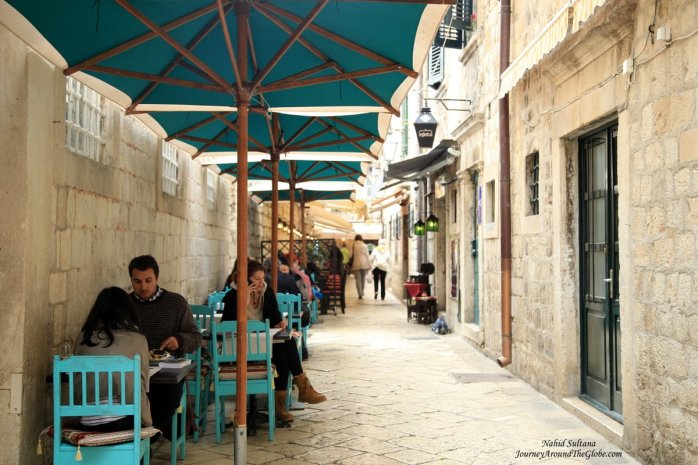 Some appealing cafes and restaurants in small alleys of Old Dubrovnik, Croatia 