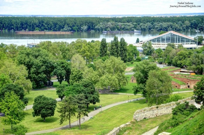 Confluence of River Danube and River Sava from Belgrade Fortress in Serbia