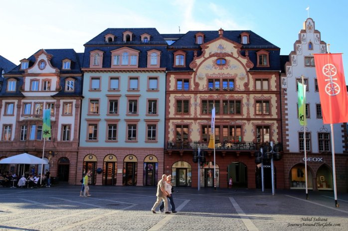 Attractive buildings in Altstadt or Old Town of Mainz, Germany 
