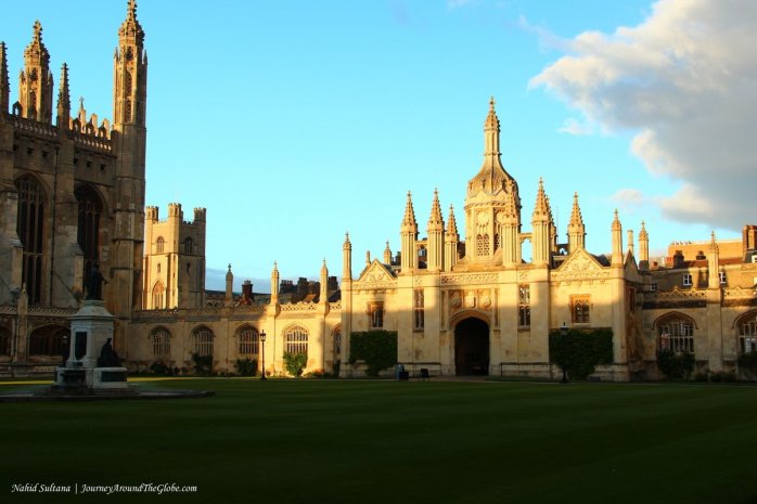 Elegant building of King's College in Cambridge, England