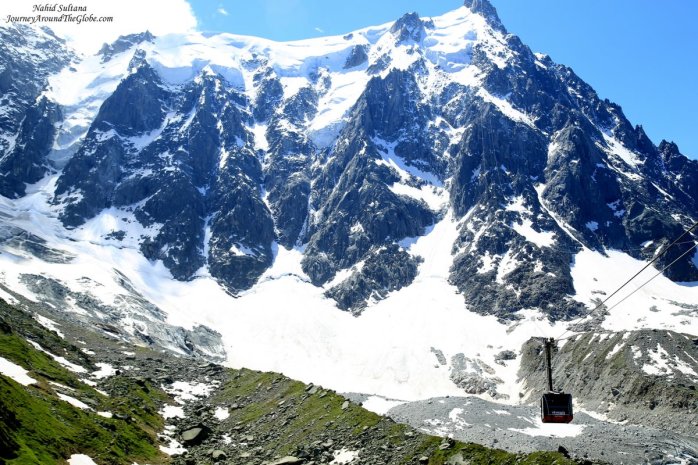 Looking up at Aigulle du Midi from Plan de Aiguille (in Mont Blanc, France)