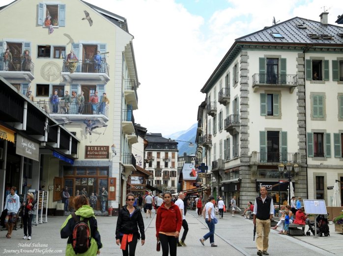Center of Chamonix, at the foothill o Mont-Blanc in the French Alpine region