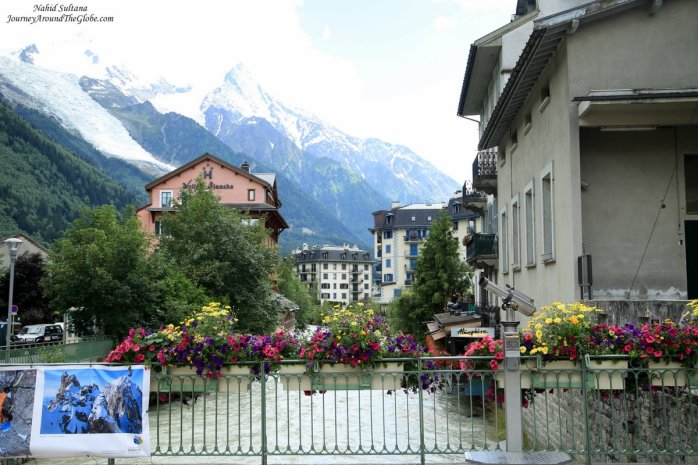 River Arve running thru city center of Chamonix, France