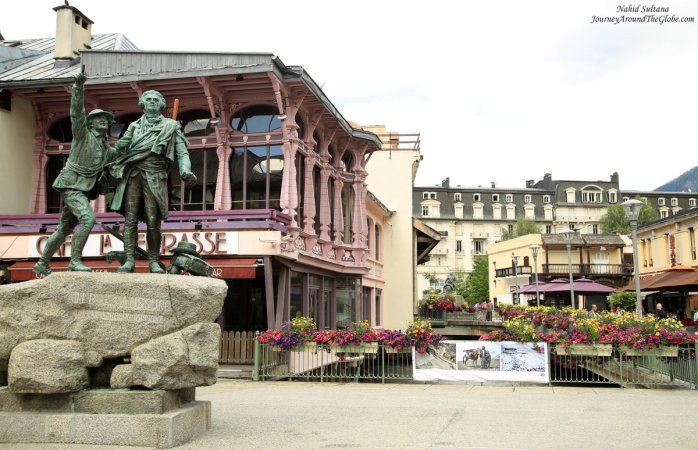 Statue of de Saussure in the city center of Chamonix, France