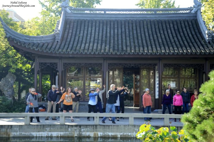 Tai Chi class on Thursday mornings in Lan Su Chinese Garden in Portland, Oregon