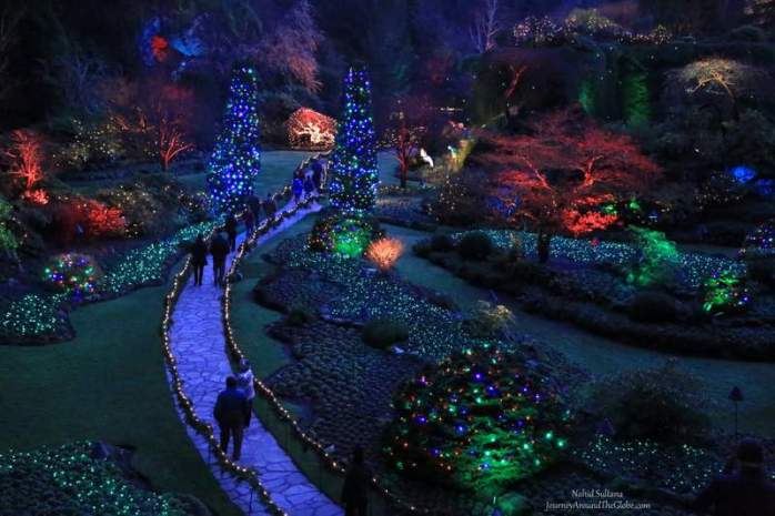 Holiday lights in Butchart Garden in Victoria, Canada