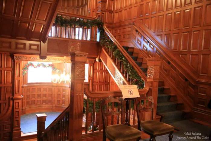 Victorian style intricate woodwork inside Craigdarroch Castle in Victoria, Canada