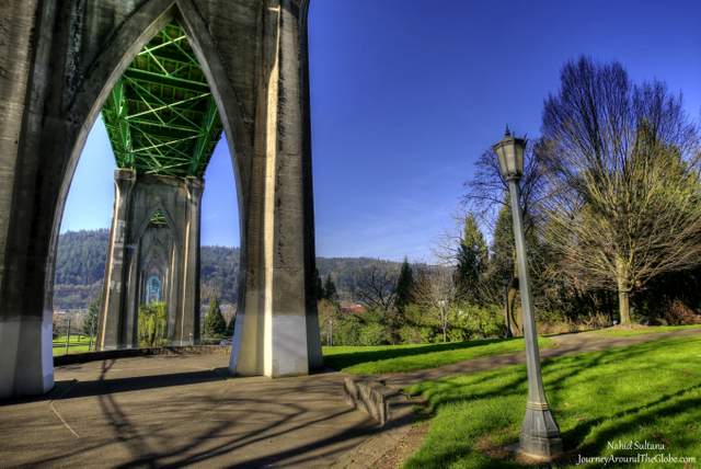 Cathedral Park and St. John's Bridge in Portland, Oregon