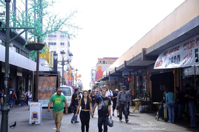 The main pedestrian street in the heart of San Jose, Costa Rica