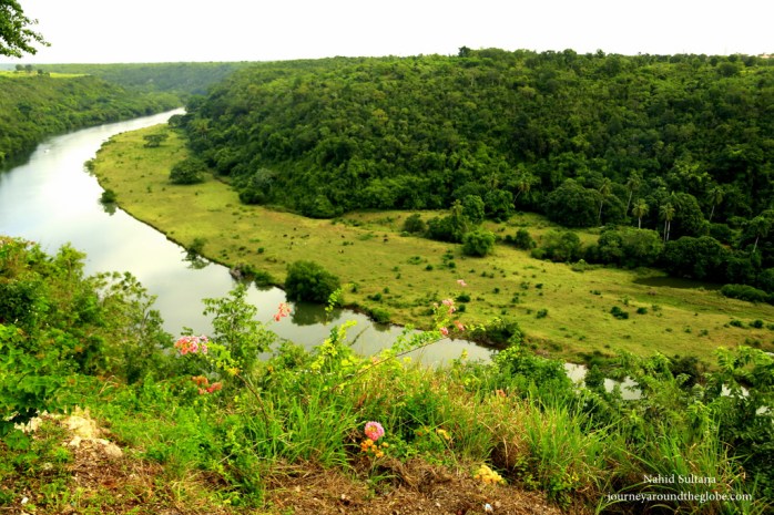 View of Chavon River from the hilltop town Altos de Chavon in Dominican Republi
